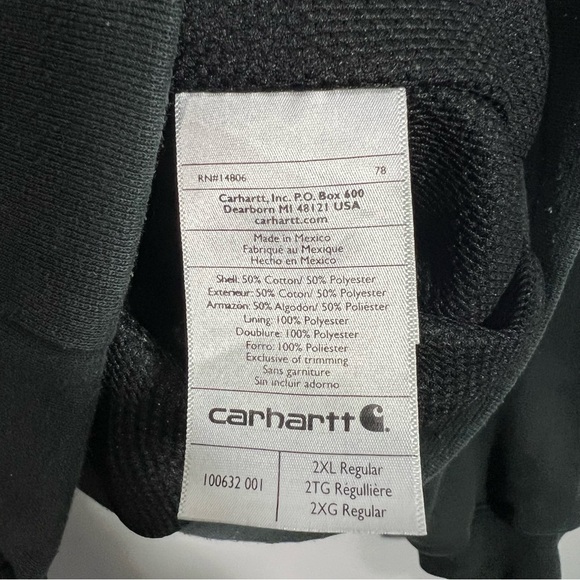 Carhartt Rain Defender Black Long Sleeve Full Zip Fleece Hooded Jacket Mens 2XL - Picture 9 of 10